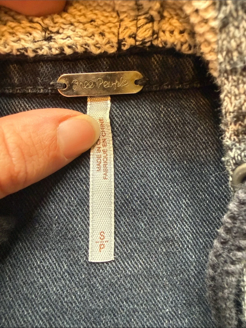 Free People Hooded Denim Jacket with Knit Sleeves - Gray/Black - Picture 6 of 10